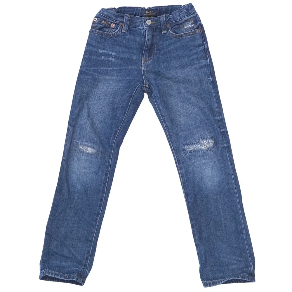 Polo Ralph Lauren Kids Sullivan Slim Distressed Jeans 6 Medium Wash Adjustable